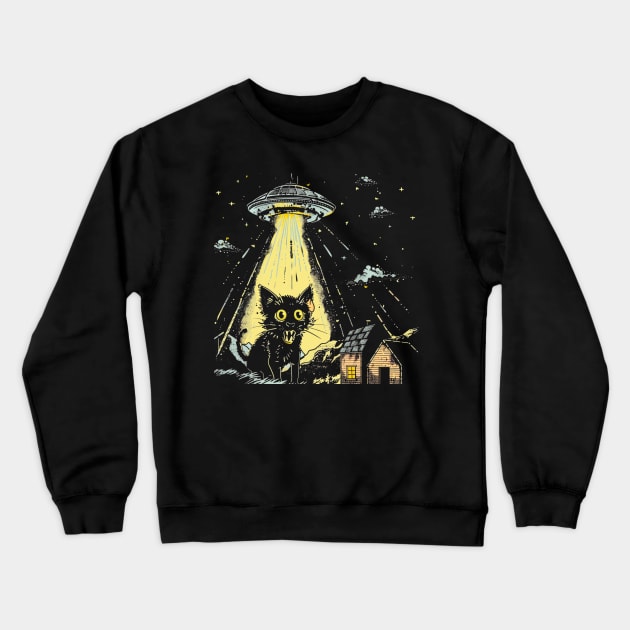 Shocked Cat and UFO Invasion Crewneck Sweatshirt by OscarVanHendrix